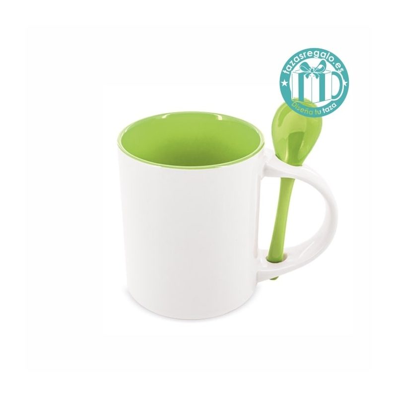 Taza personalizada con cucharilla verde Taza personalizada con cucharilla verde