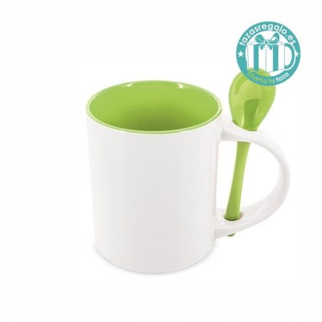 Taza personalizada con cucharilla verde