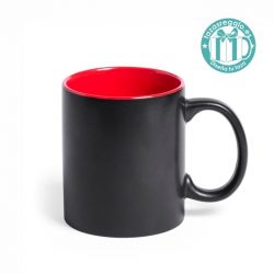 Taza negra personalizada con interior rojo