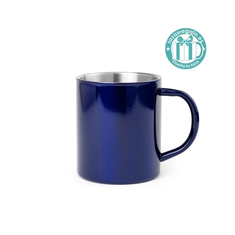 Taza de acero color azul personalizada