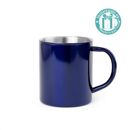 Taza de acero color azul personalizada