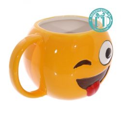 Taza original con forma de emoticono sacando lengua