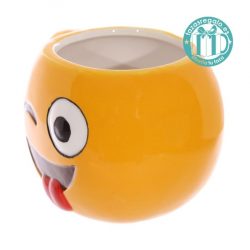 Taza original con forma de emoticono sacando lengua