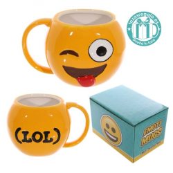 Taza original con forma de emoticono sacando lengua