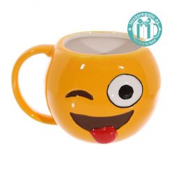 Taza orignal con forma de emoticono sacando lengua