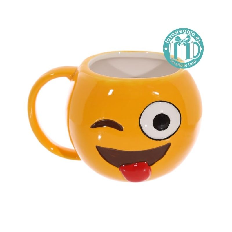 Taza orignal con forma de emoticono sacando lengua