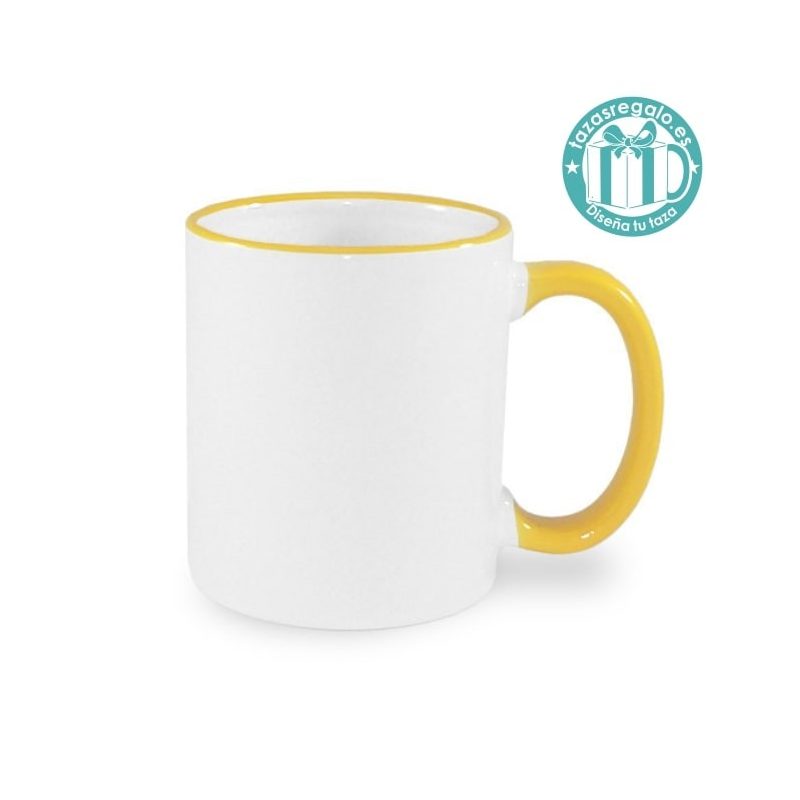 Taza personalizada con filo y asa amarilla