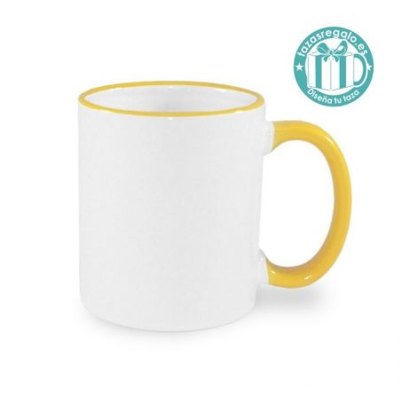 Taza personalizada con filo y asa amarilla